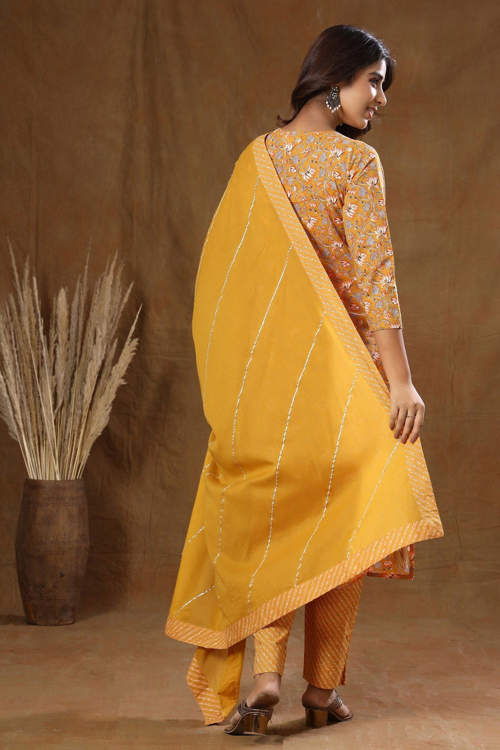 Mustard Floral Print Suit Set (pack of 3) - Kaajh - #tag4#