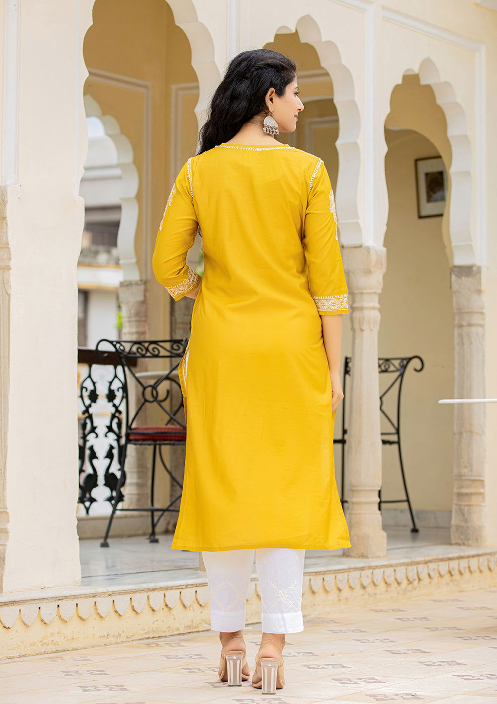 Mustard Lucknow Chikankari Cotton Kurta Pant Set (sert of 2) - Kaajh - #tag4#