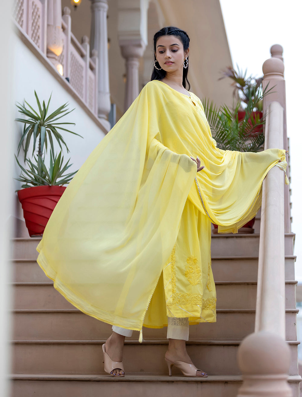 Yellow Cotton Chikankari Dress Online