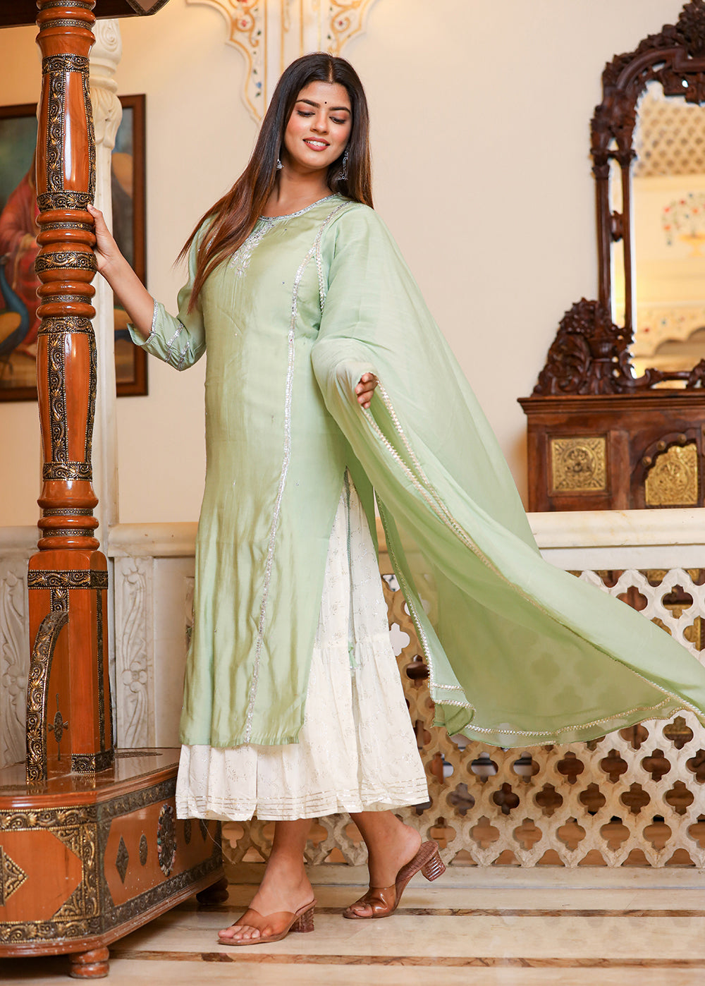 Green Cotton Sharara Set For Women 