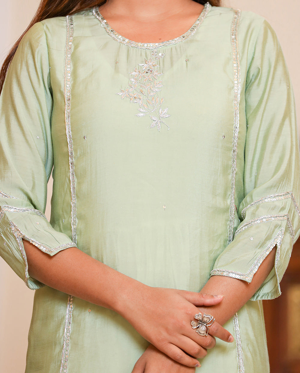 Kaajh Green Cotton Sharara Set For Wedding 