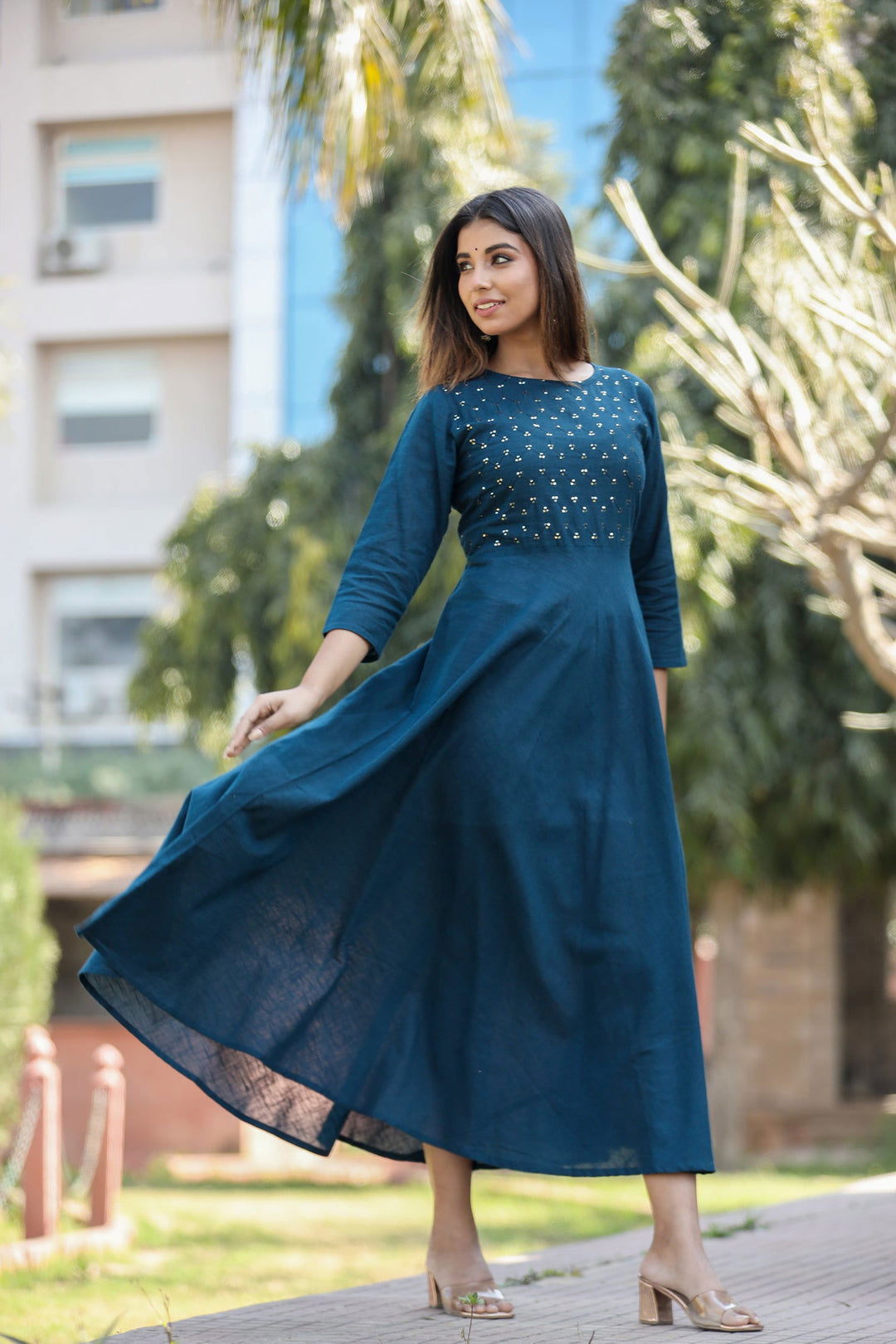 Navy Blue Sequin Cotton Anarkali Kurta (pack of 1) - Kaajh - #tag4#