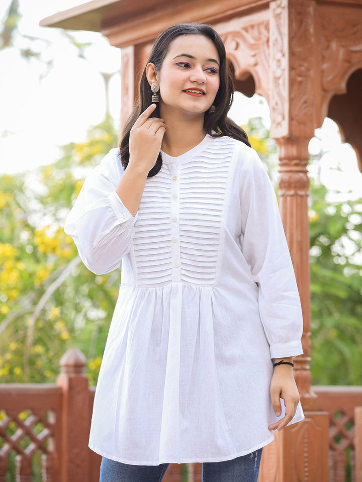Pastel White Cotton Tunic Top (pack of 1) - Kaajh - #tag4#
