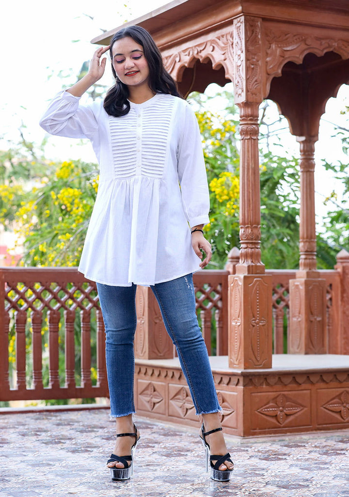 Pastel White Cotton Tunic Top (pack of 1) - Kaajh - #tag4#