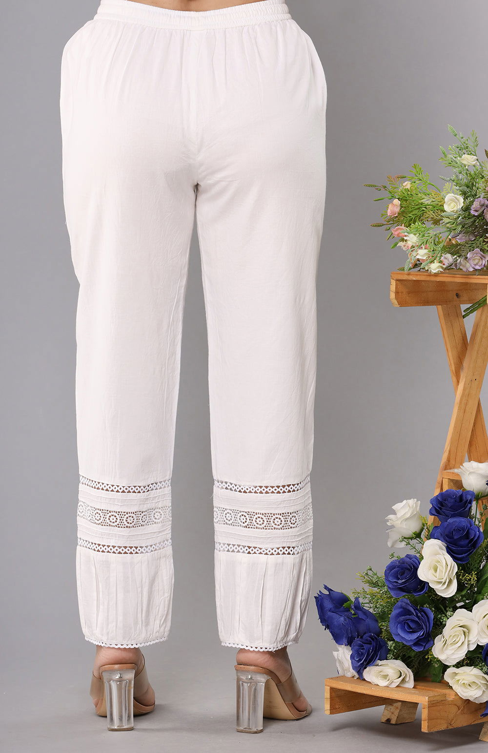 Pearl White Multi Lace Pant (set of 1) - Kaajh - #tag4#