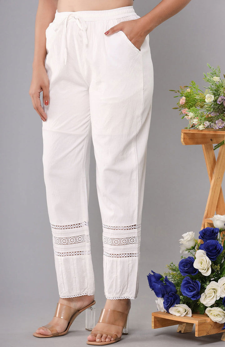 Pearl White Multi Lace Pant (set of 1) - Kaajh - #tag4#