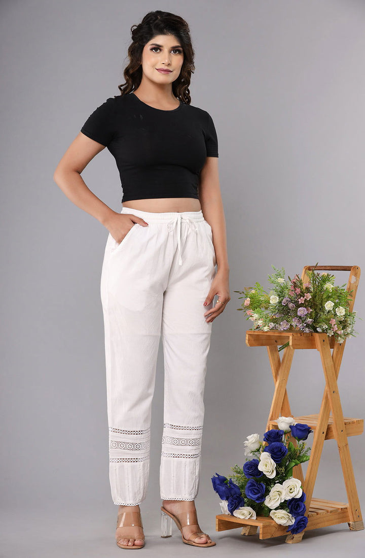 Pearl White Multi Lace Pant (set of 1) - Kaajh - #tag4#