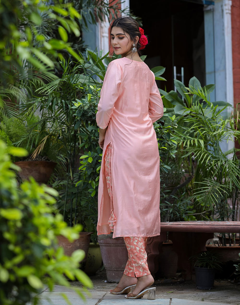 Pink Floral Modal Silk Kurta Pant Set With Dupatta (Set of 3) - Kaajh - #tag4#