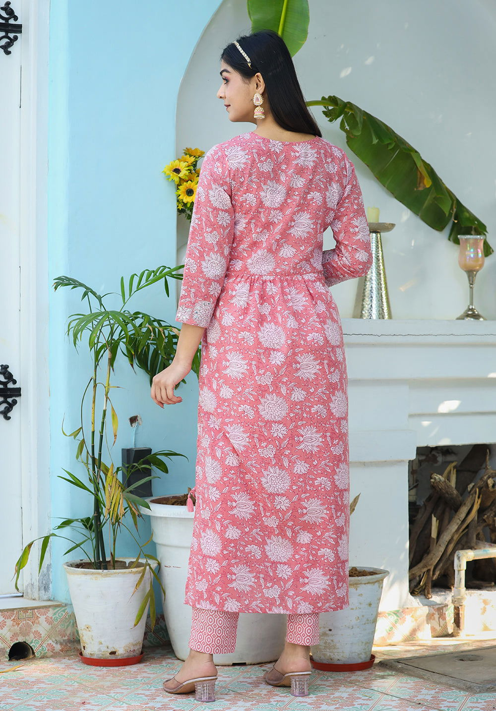 Pink Floral Print Cotton Kurta Pant With Dupatta Set (pack of 3) - Kaajh - #tag4#