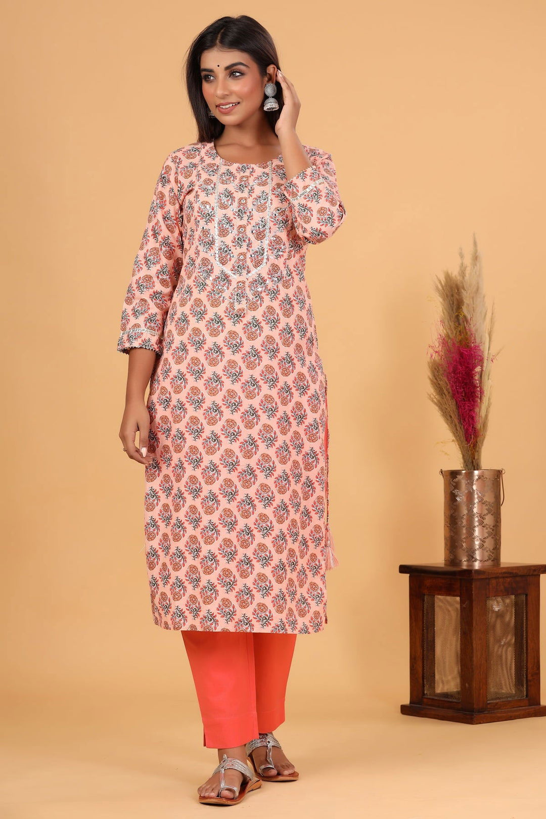 Pink Floral Printed Cotton Kurta Pant Set (pack of 2) - Kaajh - #tag4#