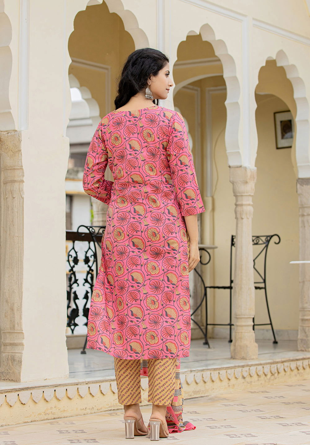 Pink Floral Printed Kurta Pant Set With Dupatta (pack of 3) - Kaajh - #tag4#