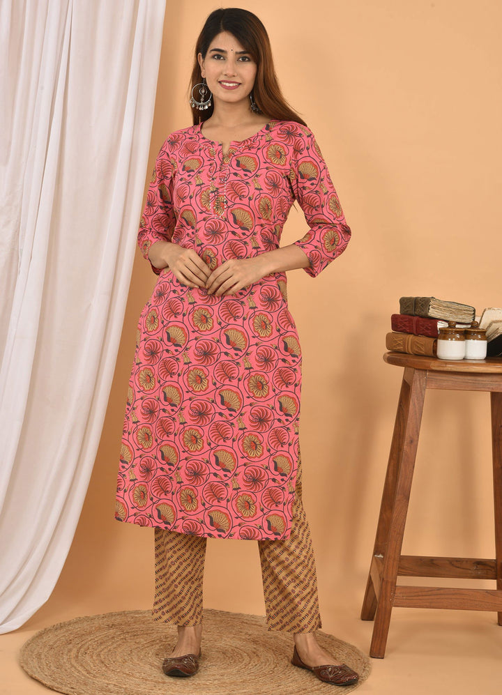 Pink Floral Printed Suit Set (pack of 3) - Kaajh - #tag4#