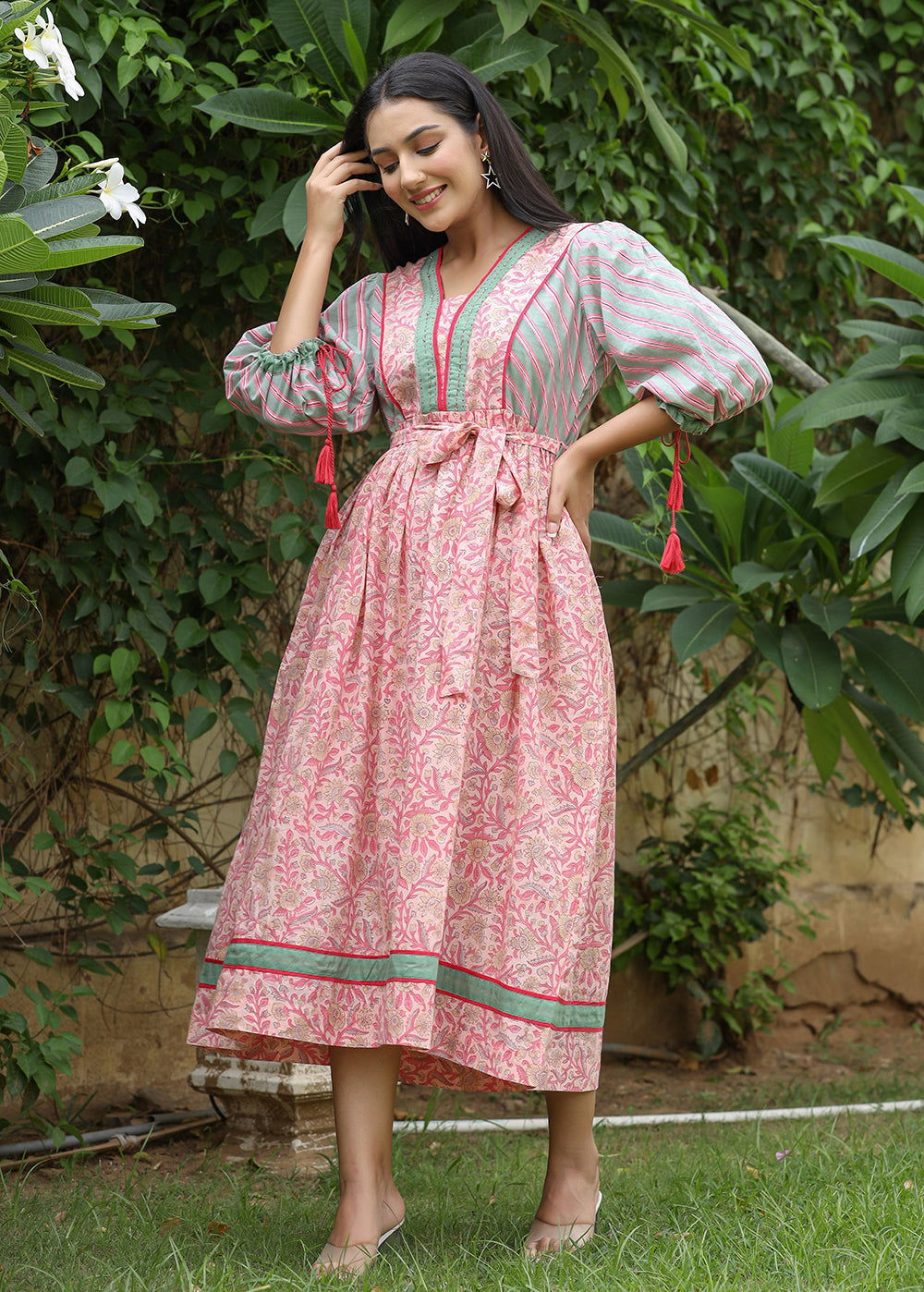 Pink Hand Block Printed Dressn (pack of 1) - Kaajh - #tag4#