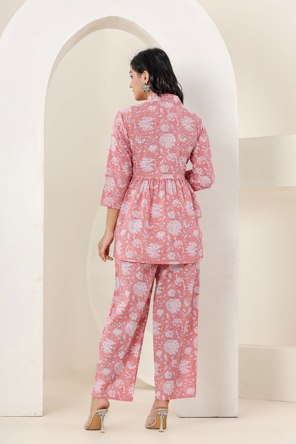 Pink Printed Cotton Co-Ord Set (Set of 2) - Kaajh - #tag4#