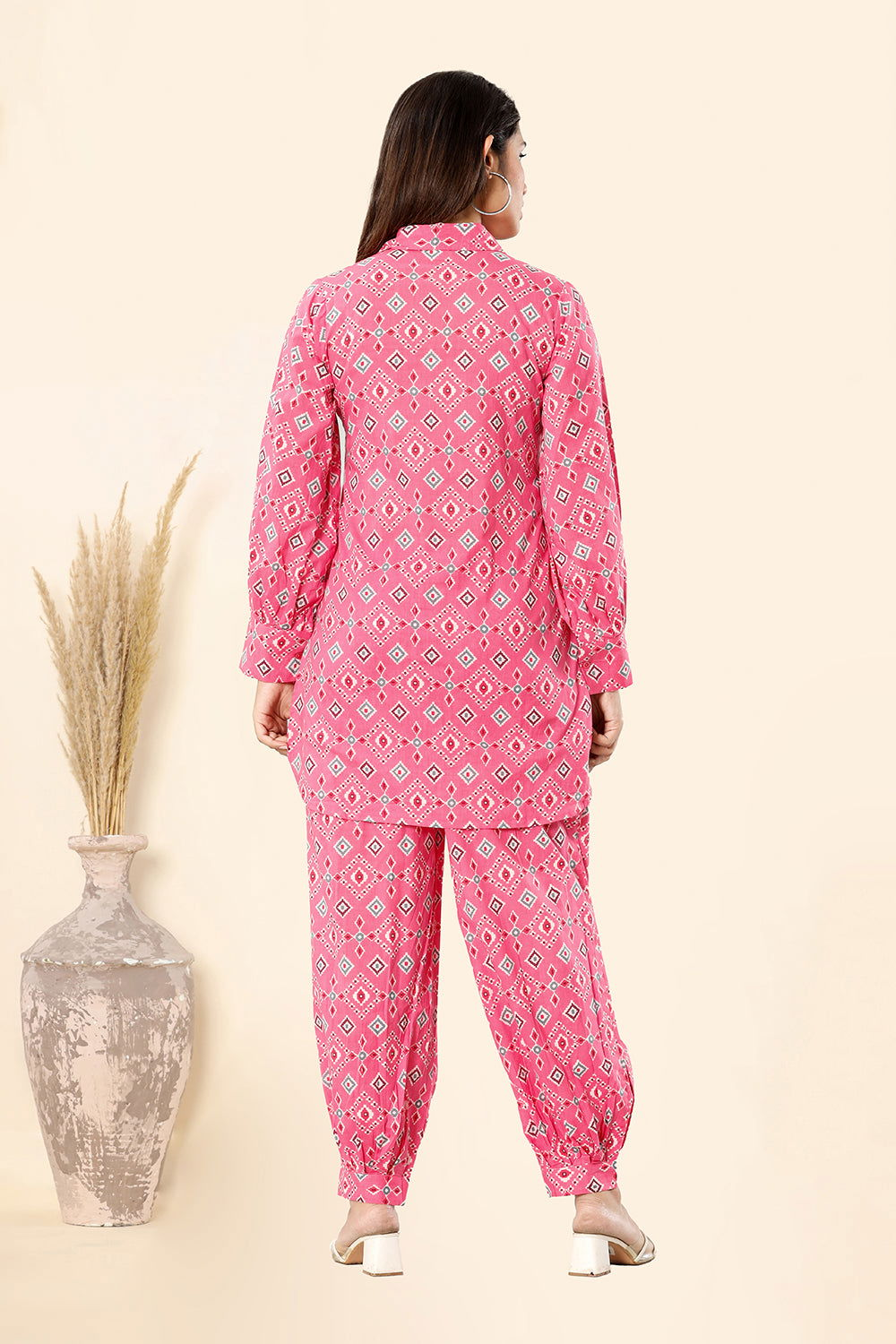 Pink Printed Cotton Co- Ord Set (Set Of 2) - Kaajh - #tag4#