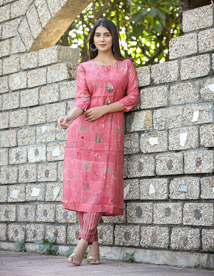 Pink Printed Cotton Kurta Pant Set (pack of 2) - Kaajh - #tag4#