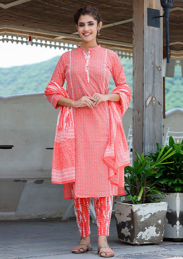 Pink Printed Cotton Suit Set - Kaajh - #tag4#