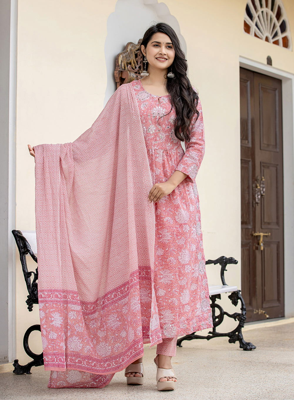 Pink Zari Embroidery Cotton Suit Set  (pack of 3) - Kaajh - #tag4#