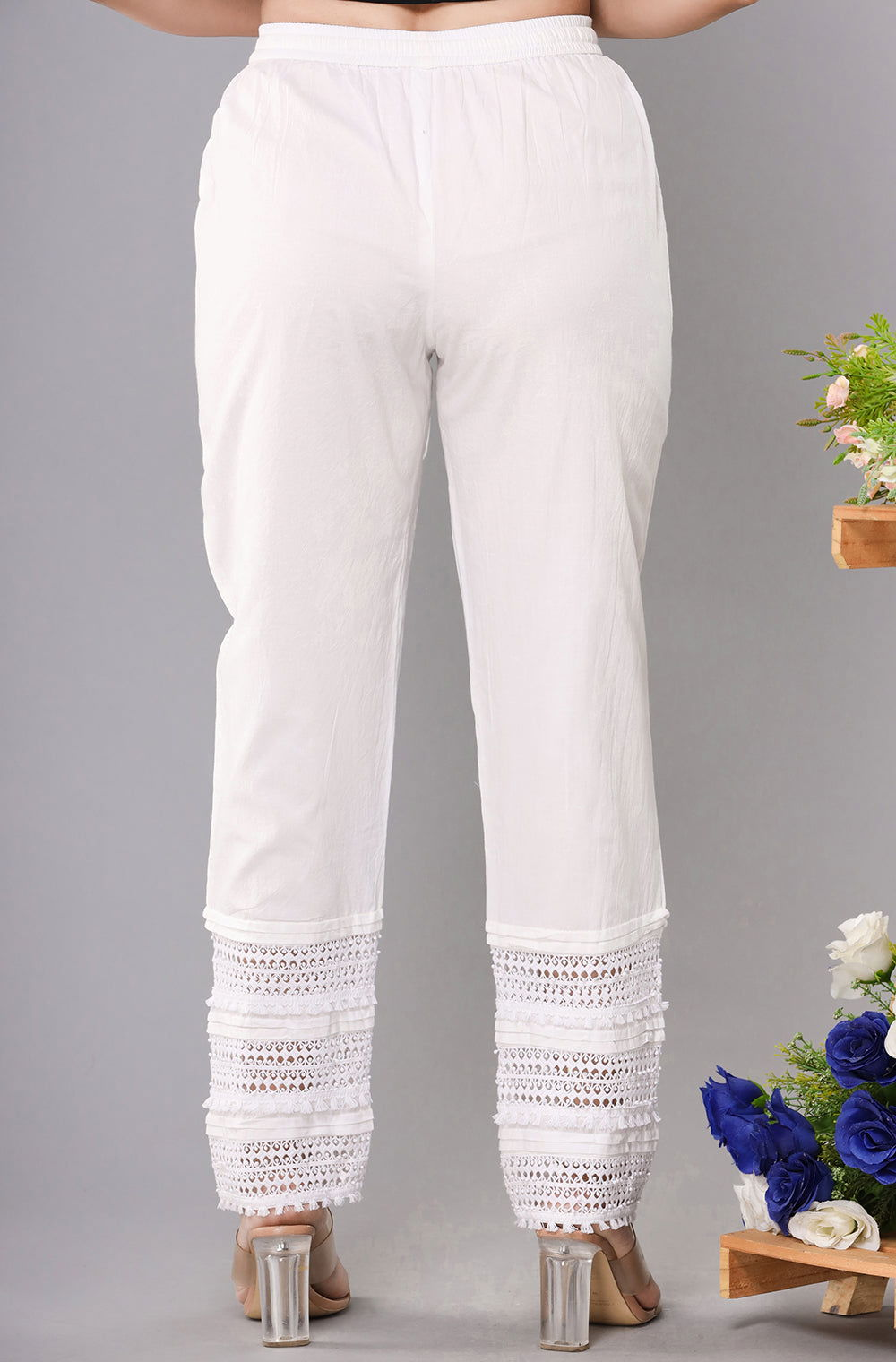 Premium White Cotton Laced Pant (set of 1) - Kaajh - #tag4#