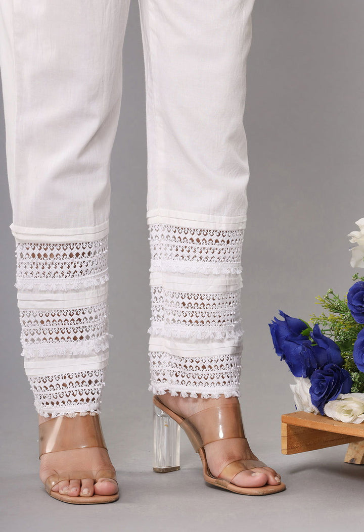 Premium White Cotton Laced Pant (set of 1) - Kaajh - #tag4#