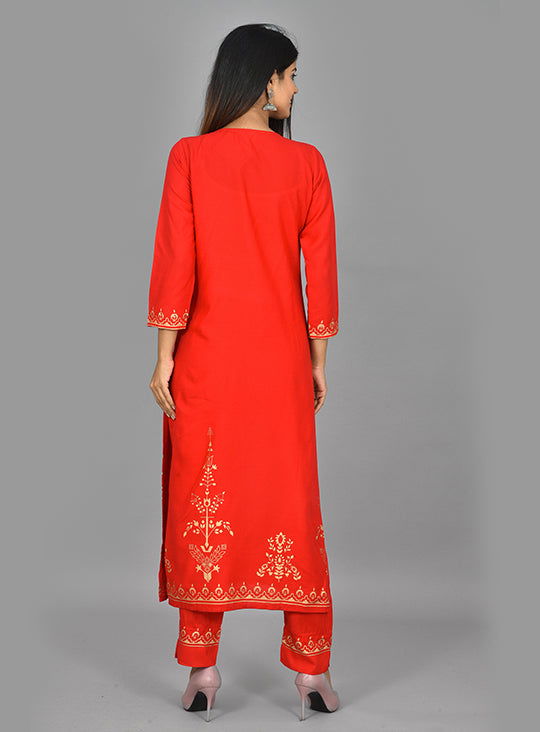 Red Gold Printed Kurta Pant Set (pack of 2) - Kaajh - #tag4#