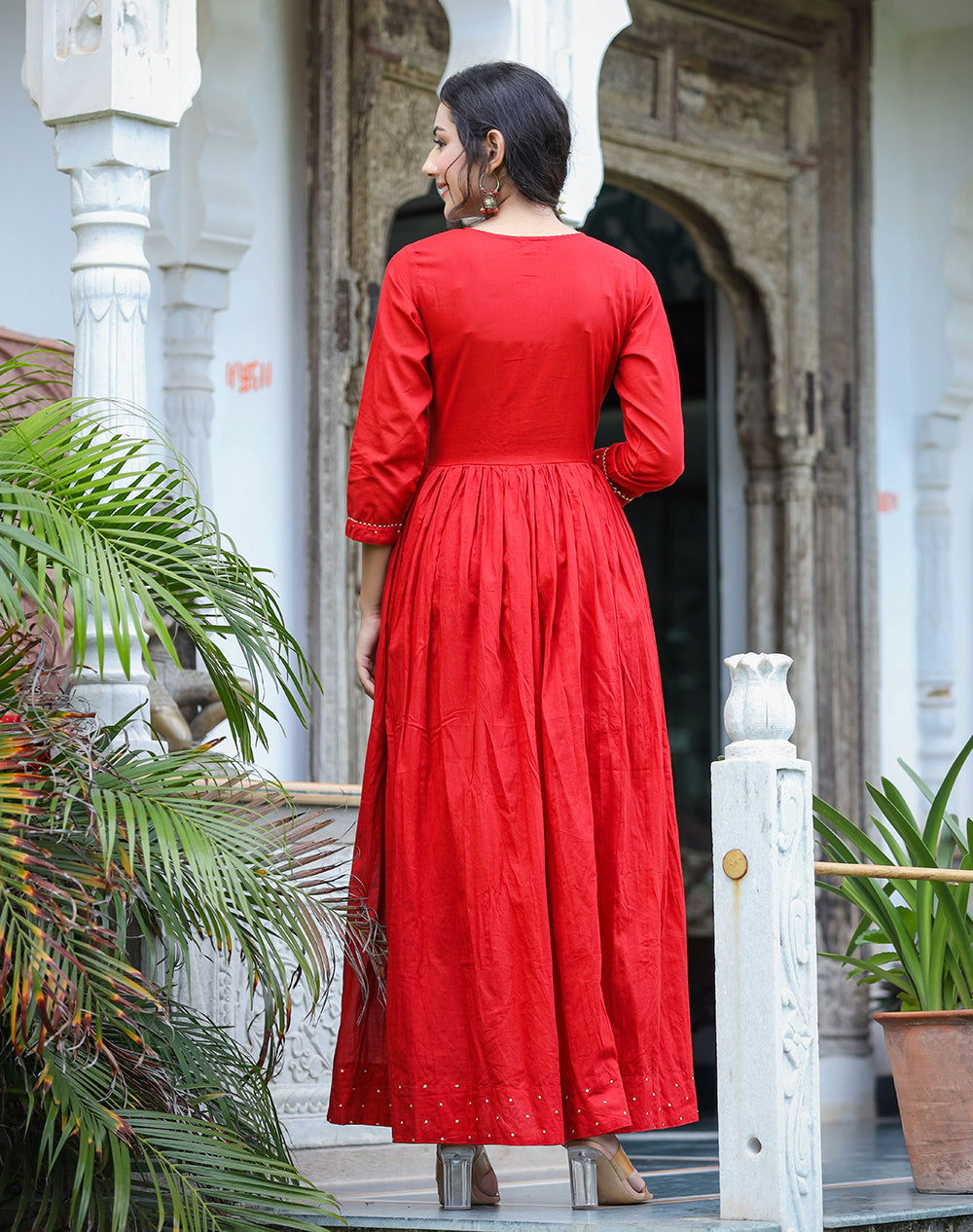 Red Zari Embellished Cotton Angrakha Kurta With Dupatta Set (Pack of 2) - Kaajh - #tag4#