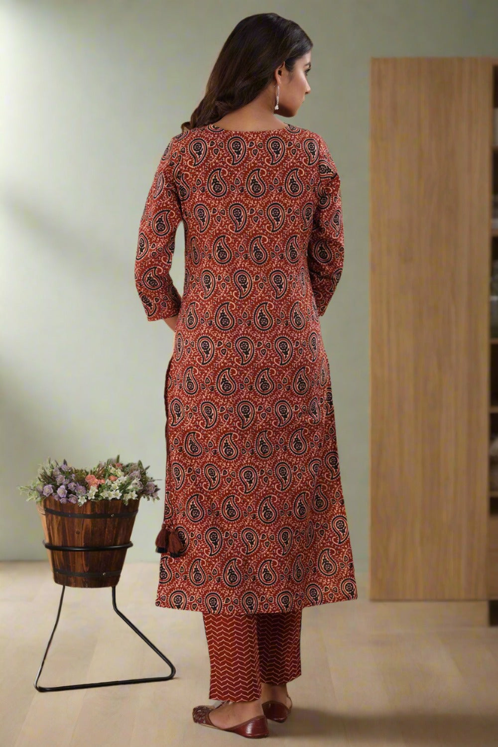 Rust Paisley Print Cotton Suit Set (pack of 3) - Kaajh - #tag4#