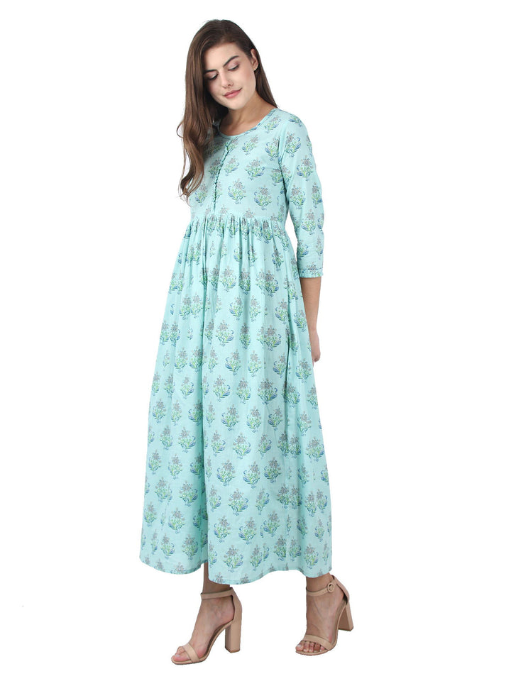 Sea Green Printed Ankle Long Ethnic Gown (pack of 1) - Kaajh - #tag4#
