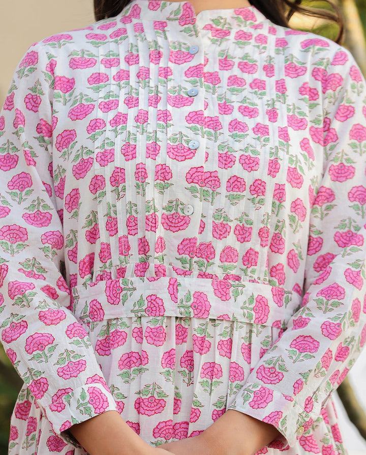 Sunny Pink Handblock Dress (pack of 1) - Kaajh - #tag4#