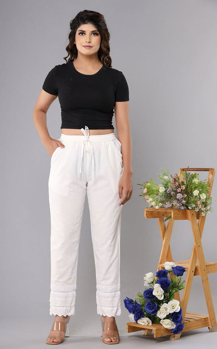 Trendy White Laced Pant (set of 1) - Kaajh - #tag4#