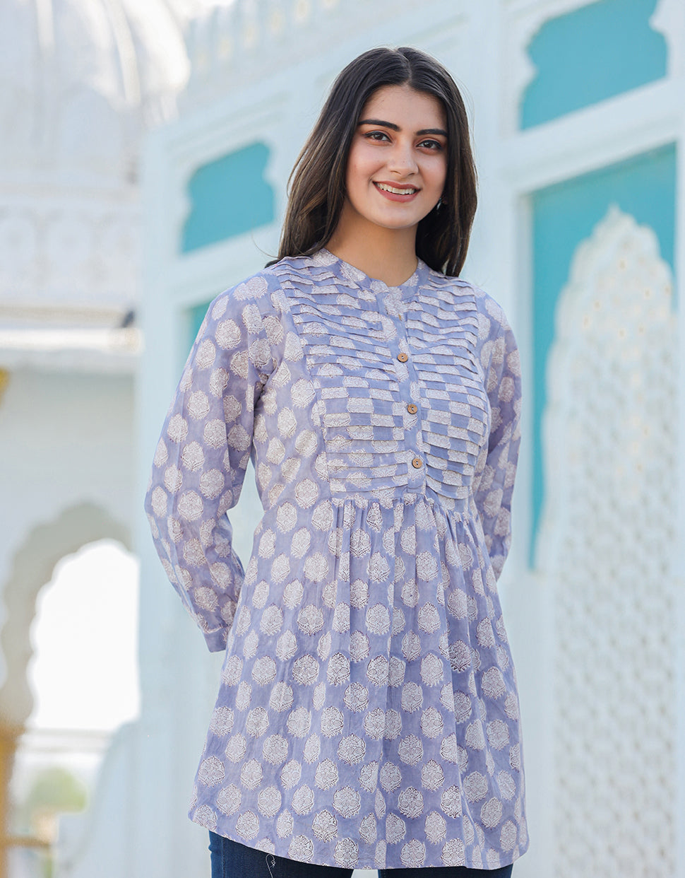 Buy Grey Cotton Handblock Dress Online in India