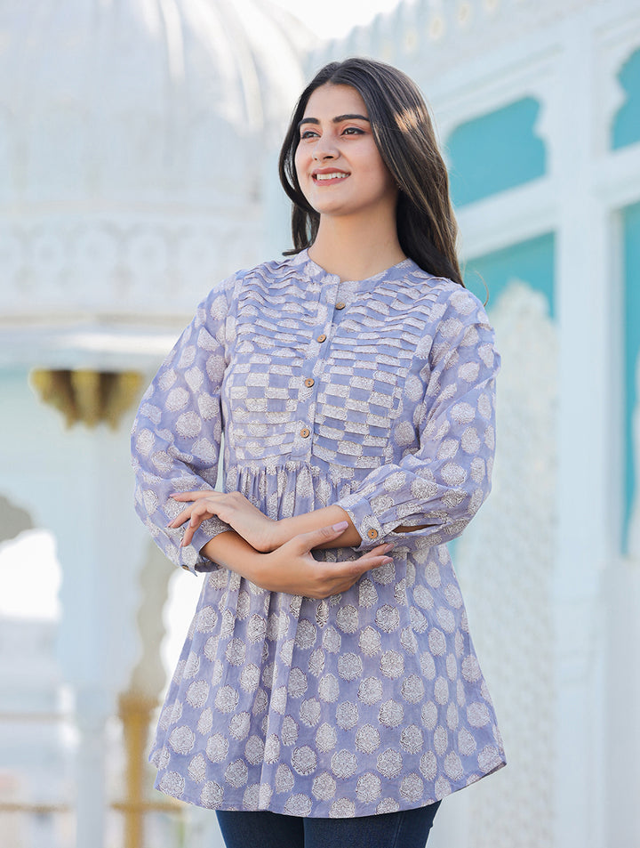 Buy Grey Cotton Handblock Dress Online in India 