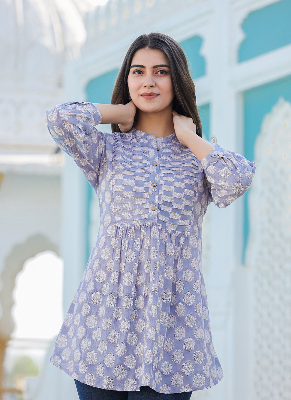 Buy Grey Cotton Handblock Dress Online in India