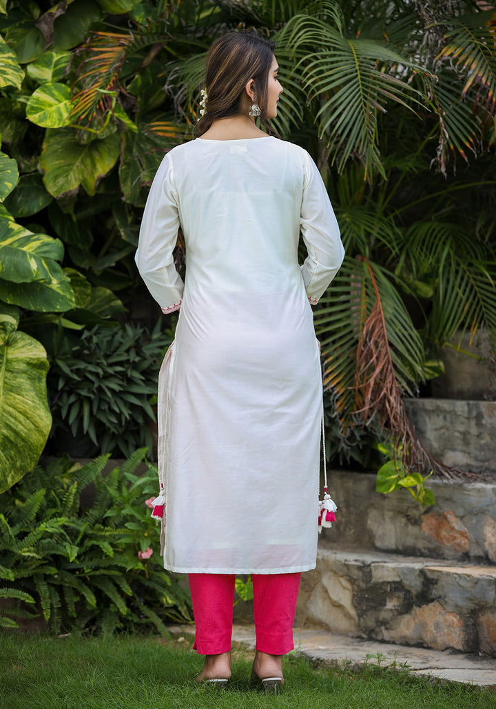 White-Pink Modal Silk Kurta Pant Set With Dupatta (pack of 3) - Kaajh - #tag4#