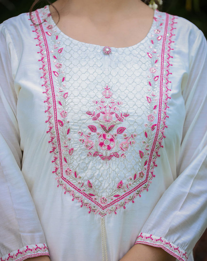 White-Pink Modal Silk Kurta Pant Set With Dupatta (pack of 3) - Kaajh - #tag4#