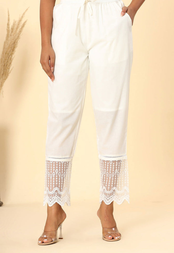 White Cotton Exclusive Lace Pant - Kaajh - #tag4#