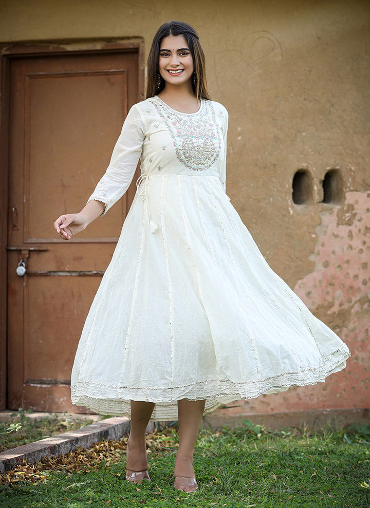 White Mirror Embroidered Ethnic Gown - Kaajh - #tag4#