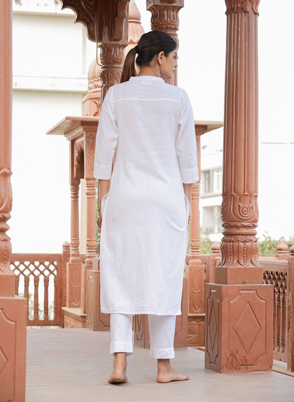 White Solid Cotton Casual Kurta Pant Set (pack of 2) - Kaajh - #tag4#