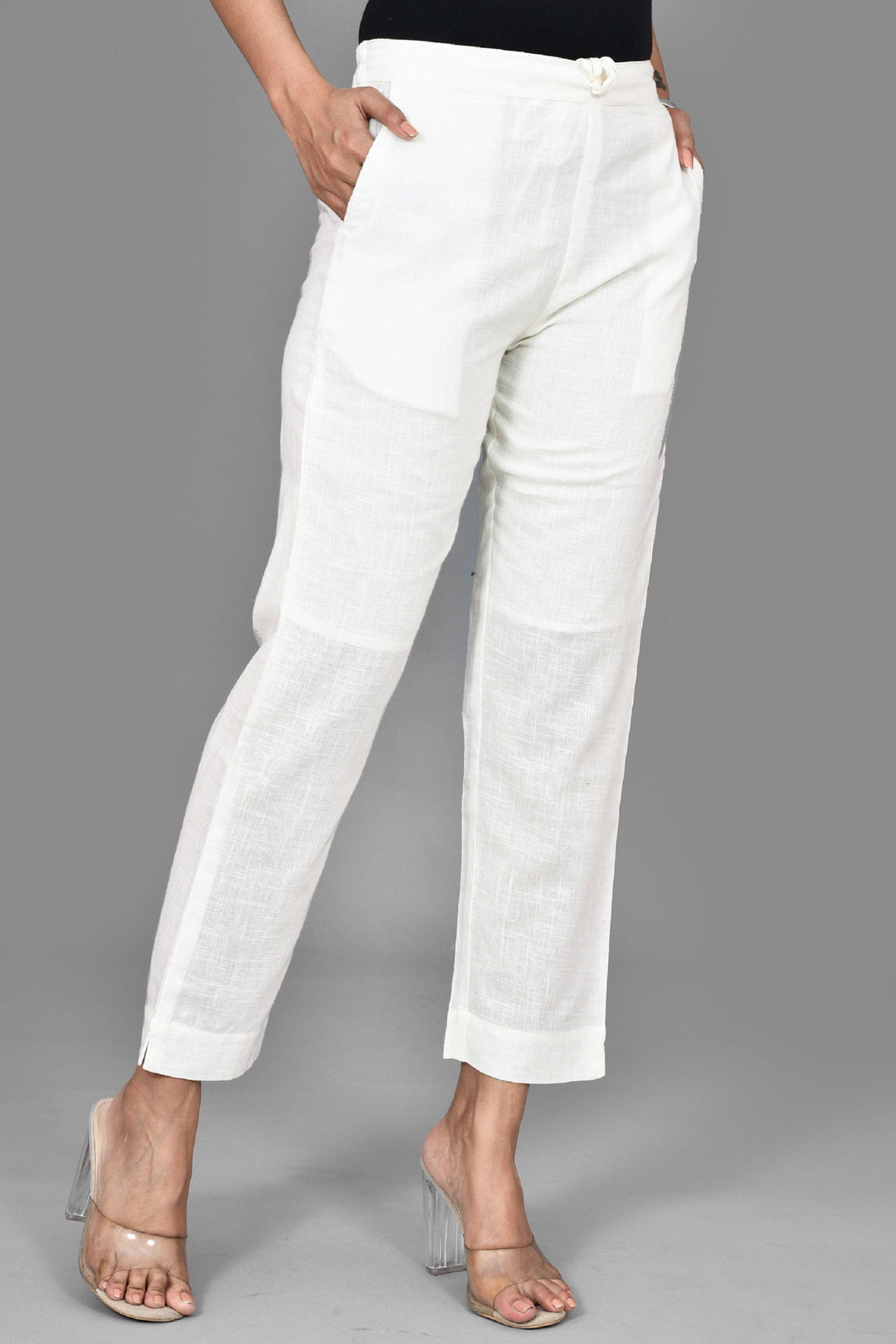 White Solid Cotton Pant (Pack Of 1) - Kaajh - #tag4#