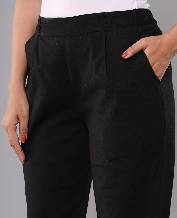 Women Black Cotton Straight Trouser ( set of 1 ) - Kaajh - #tag4#