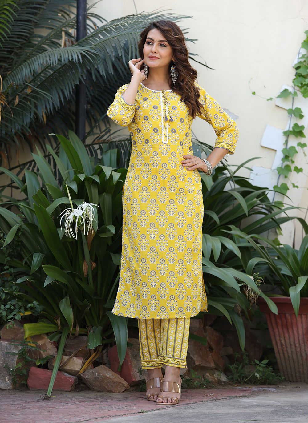 Yellow Embroidered Cotton Kurta Pant Set With Dupatta (pack of 3) - Kaajh - #tag4#