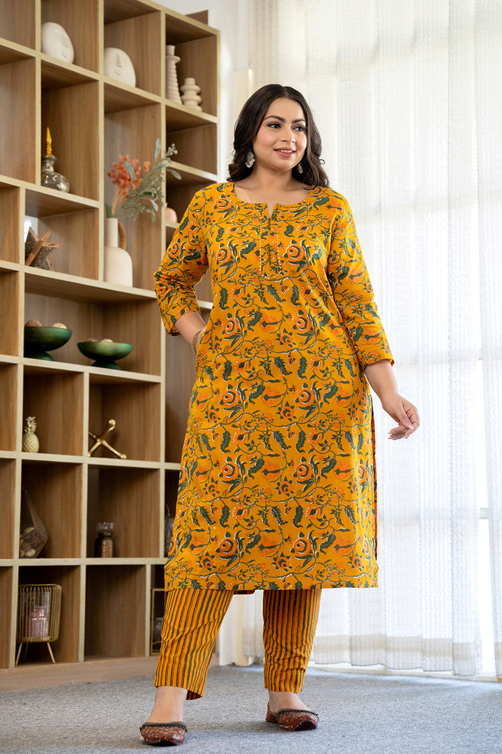 Buy a Yellow Cotton Suit Set With Dupatta Online | Best Kurta Set for Ladies