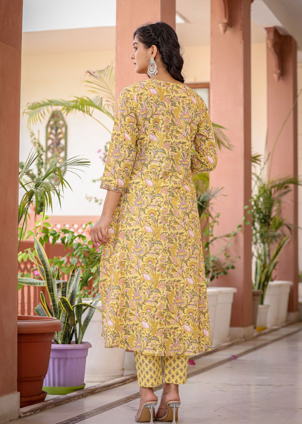 Yellow Floral Printed Cotton Kurta Pant Set With Dupatta (Set Of 3) - Kaajh - #tag4#