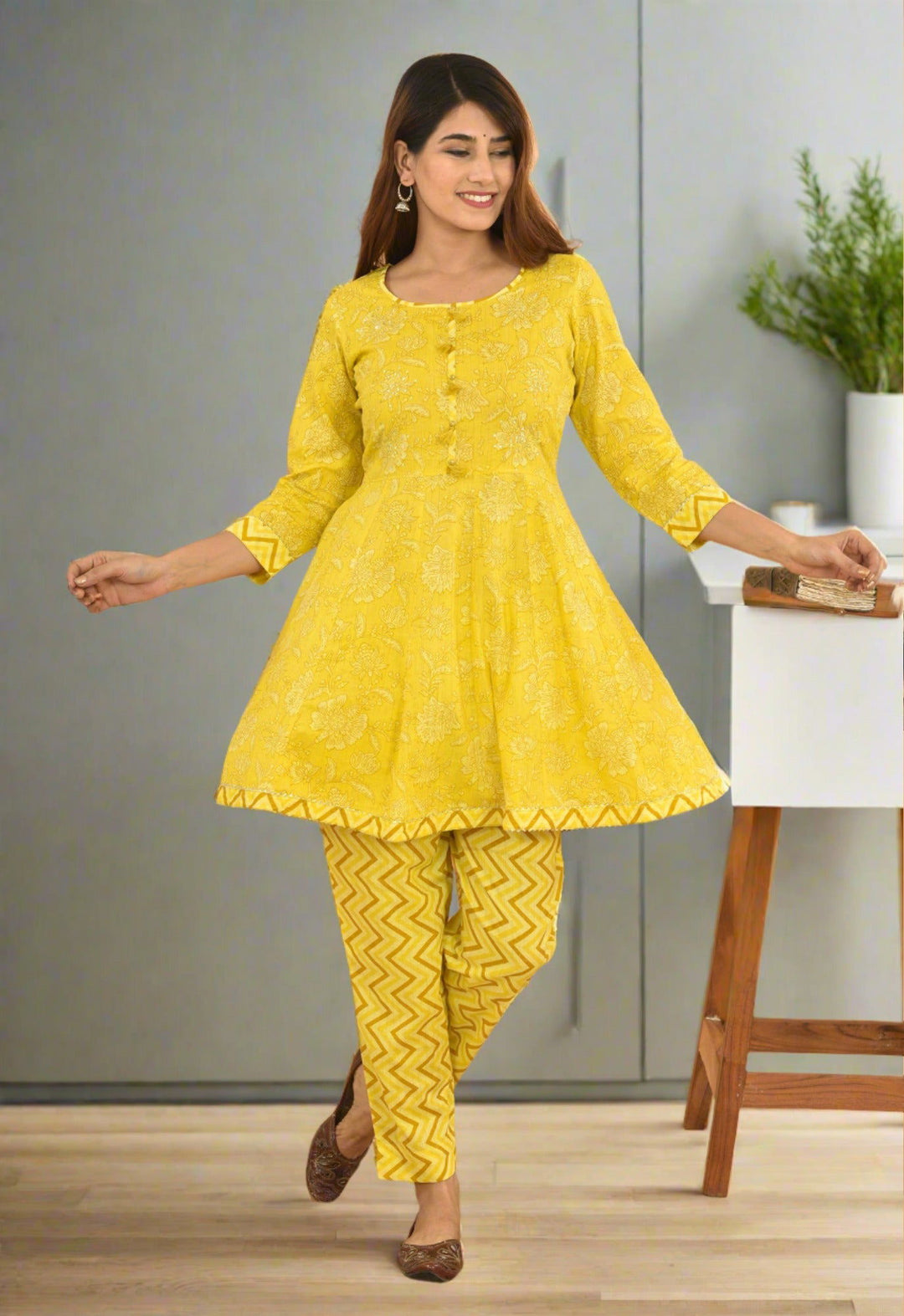 Yellow Mini Kurta Set With Pant (pack of 2) - Kaajh - #tag4#