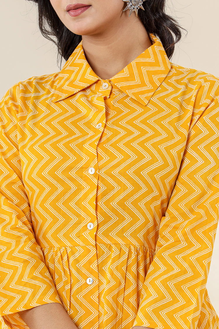 Yellow Zigzag Print Cotton Co-Ord Set (Set of 2) - Kaajh - #tag4#