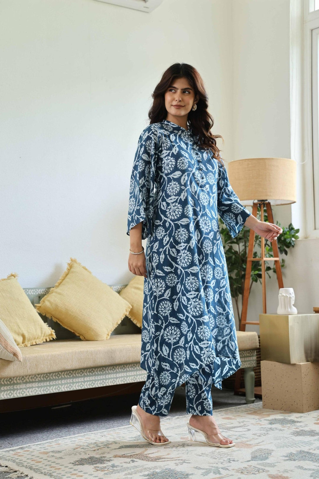 ANYA BLUE COTTON KURTA SET - Kaajh