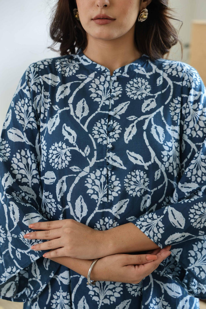 ANYA BLUE COTTON KURTA SET - Kaajh