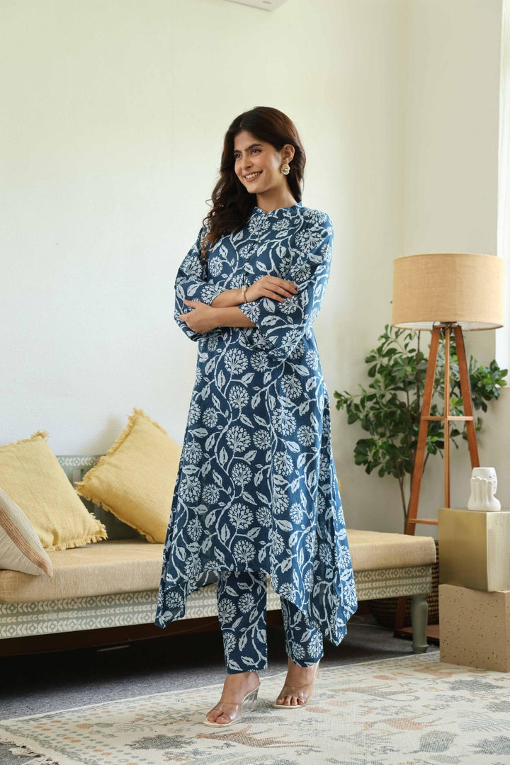 ANYA BLUE COTTON KURTA SET - Kaajh