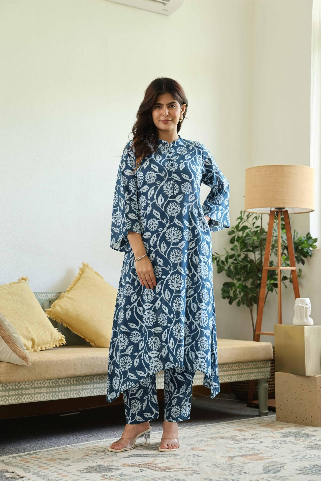 ANYA BLUE COTTON KURTA SET - Kaajh