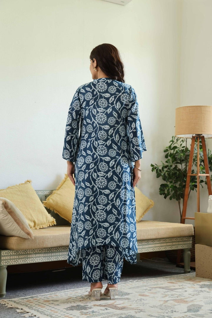 ANYA BLUE COTTON KURTA SET - Kaajh